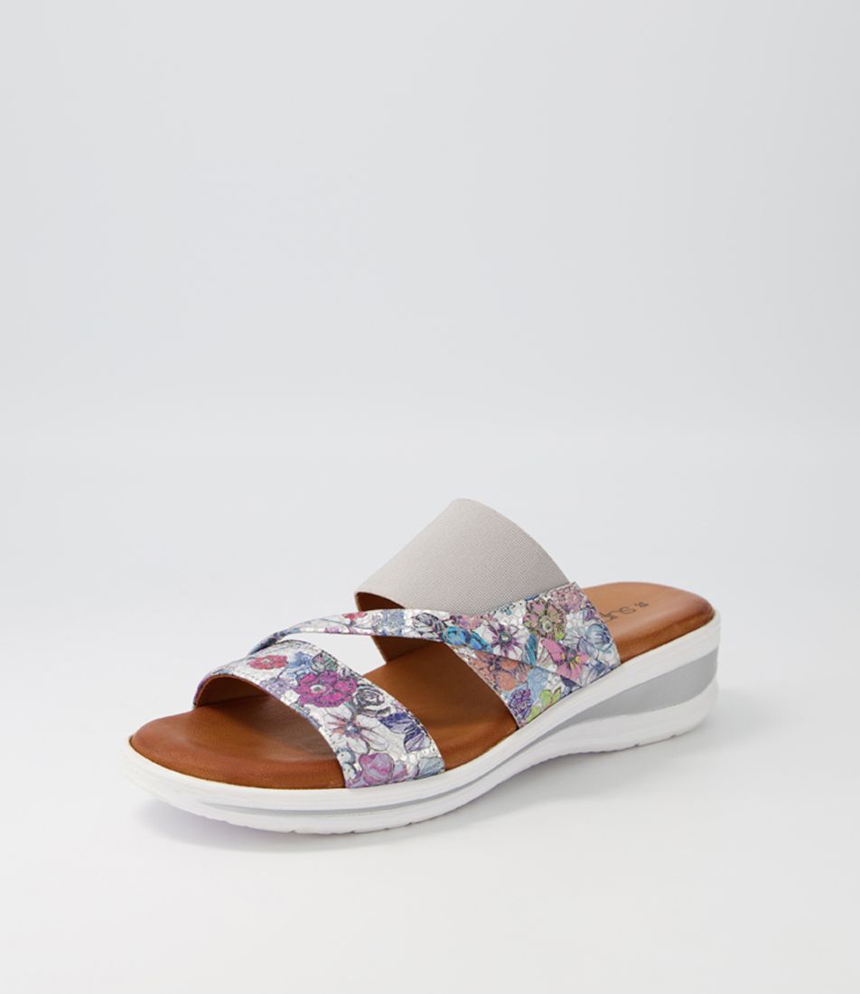 Teelina SILVER FLORAL Leather Elastic Sandals