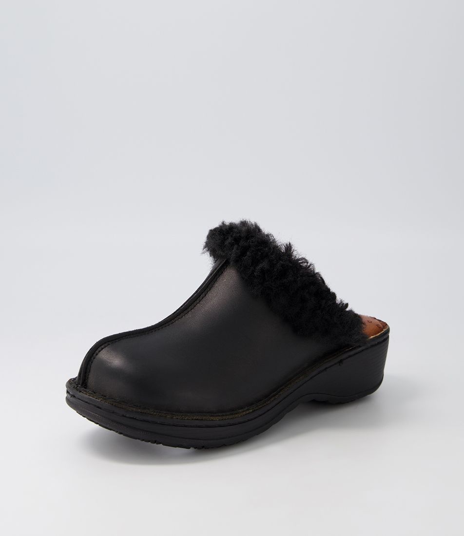 Nassie Black Leather Fur Heels