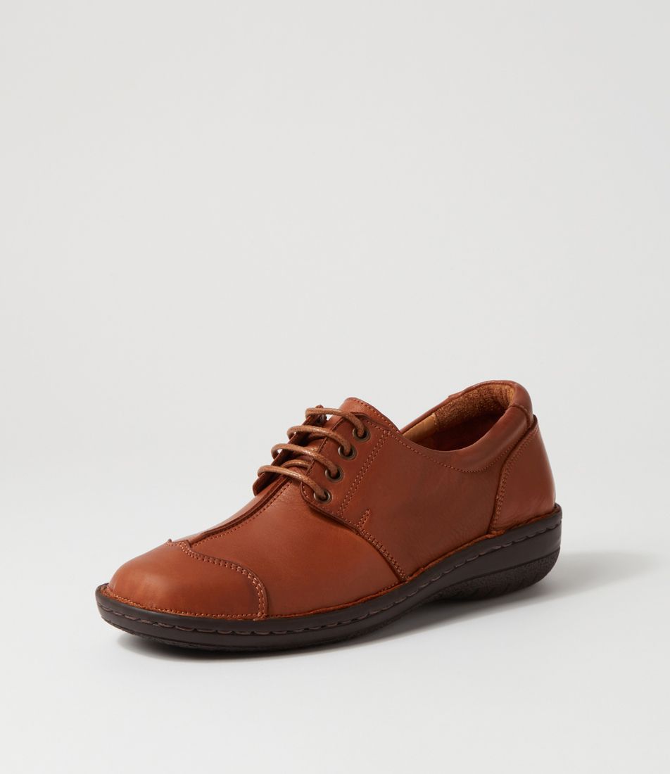 Inera Tan Leather Lace Up Flats