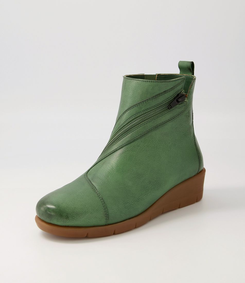 Mammie Olive Olive Leather Ankle Boots