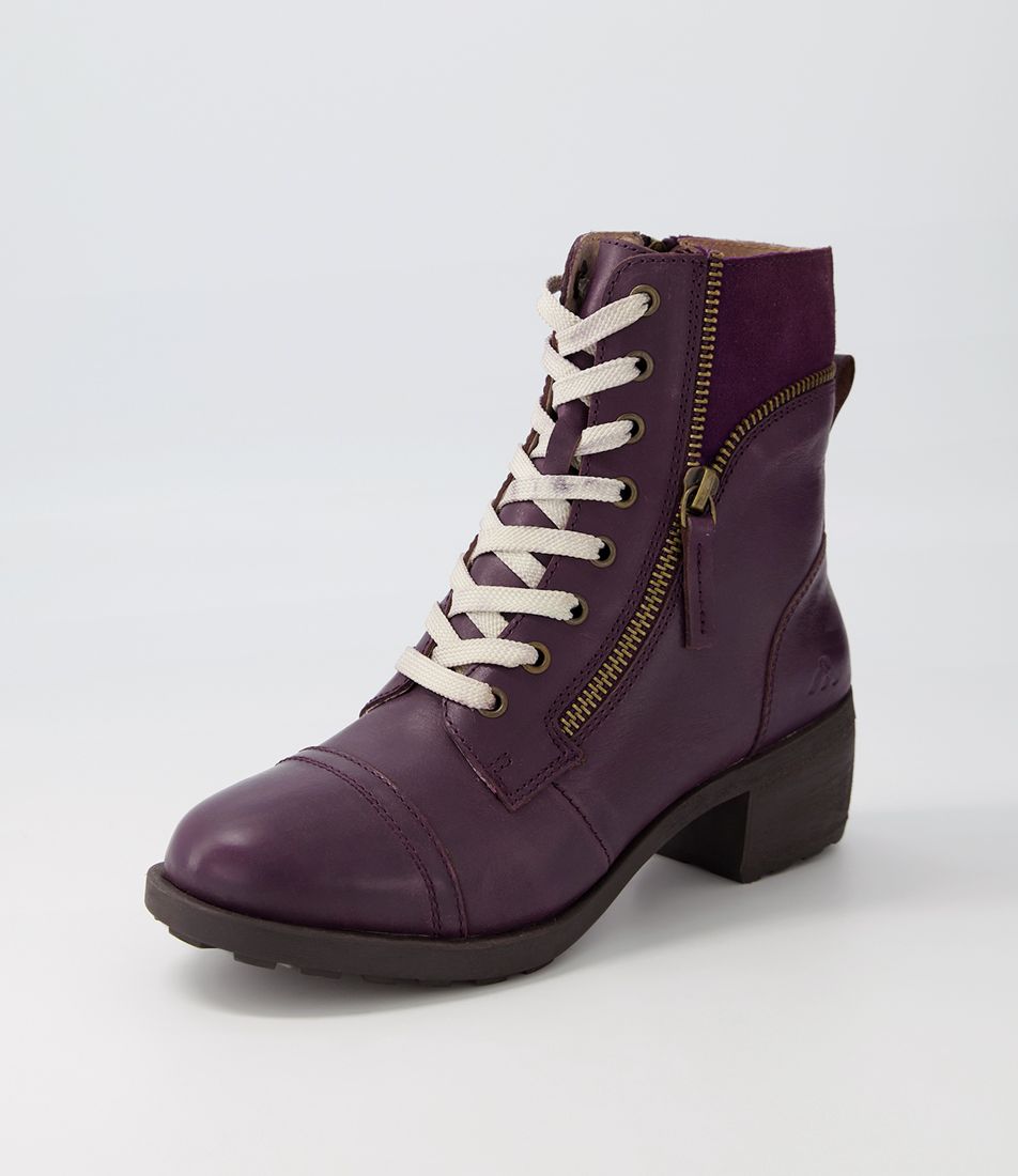 Durango Purple Leather Suede Lace Up Boots