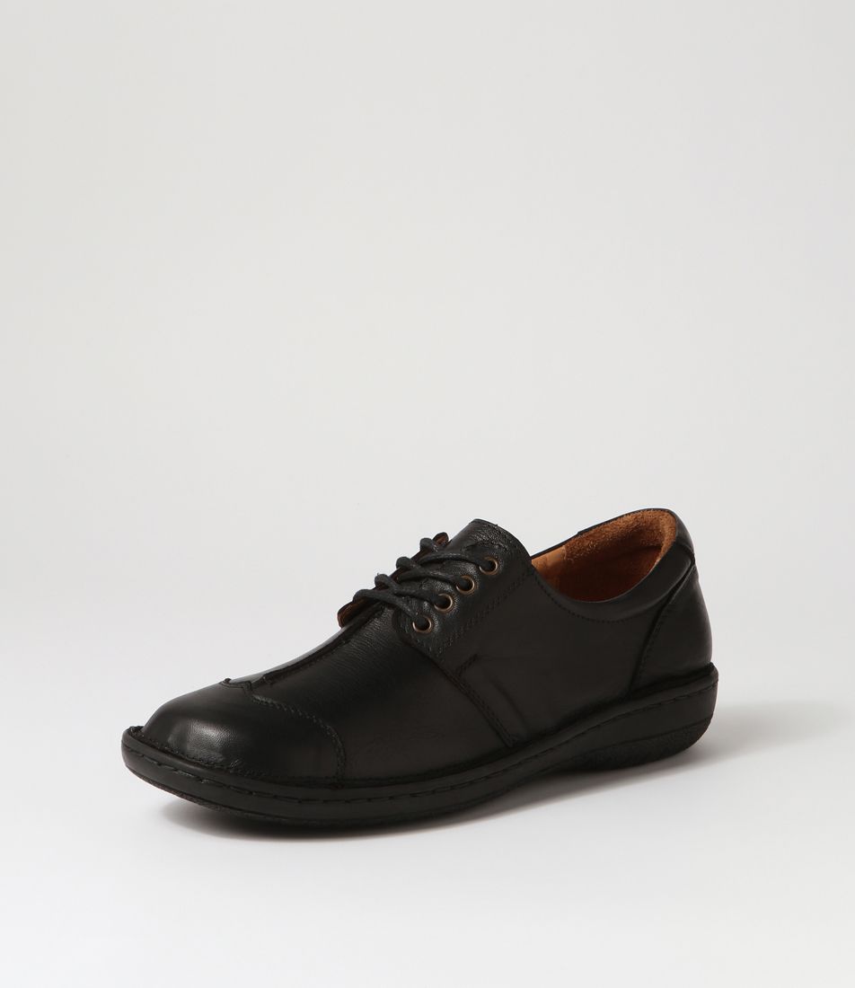 Inera Black Leather Lace Up Flats