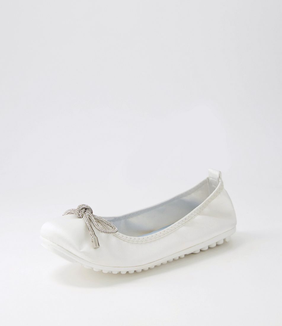 Caulder White Satin Ballet Flats
