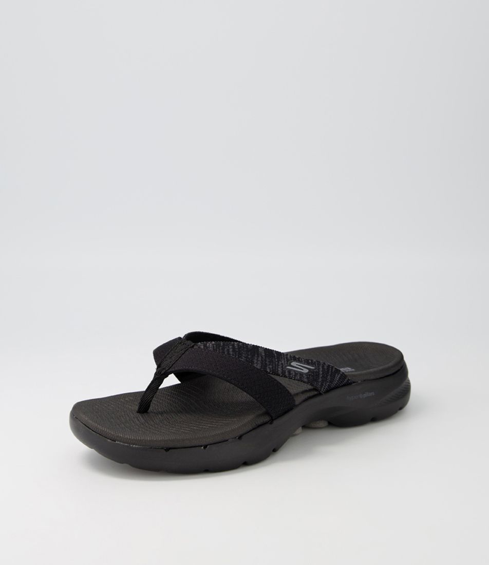 Go Walk 6 Sandal Black Grey Fabric Slides