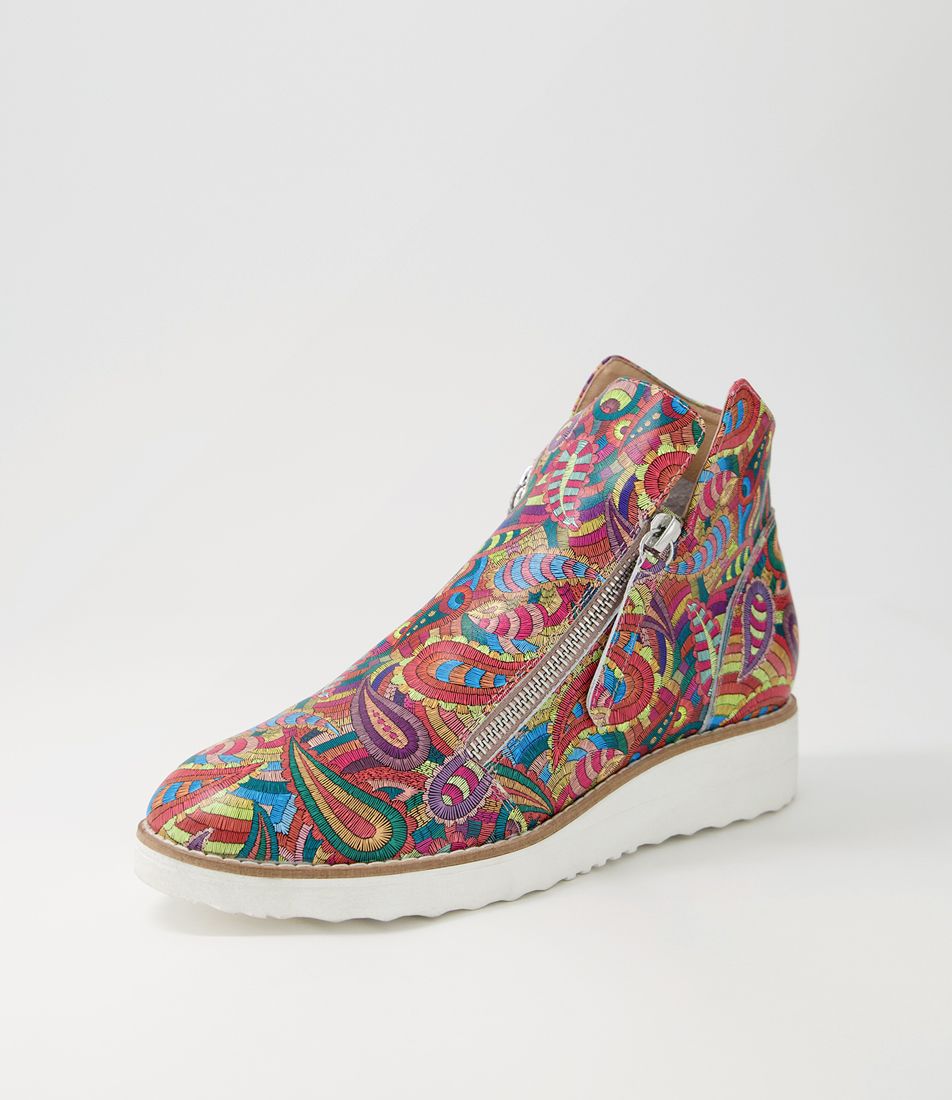 Ohmyes Bright Harlequin Leather Ankle Boots