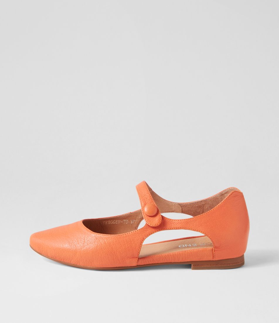 Strigger Bright Orange Leather Flat Shoes