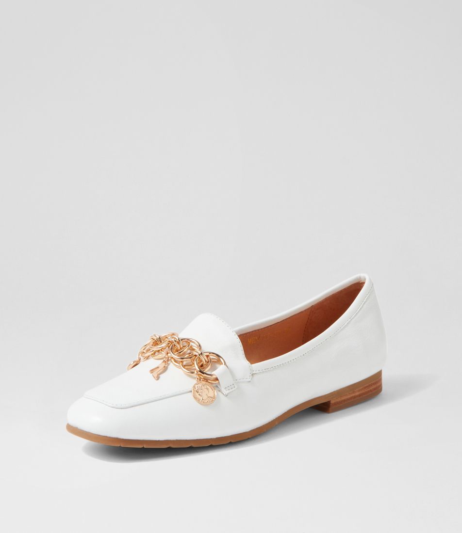 Mennat White Leather Loafers