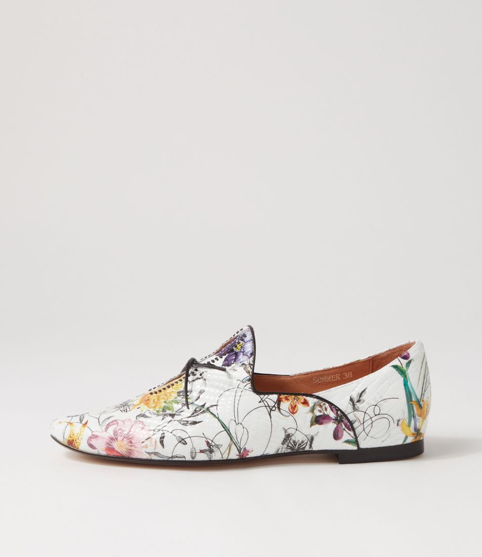 Sommer White Floral Multi Flat Shoes