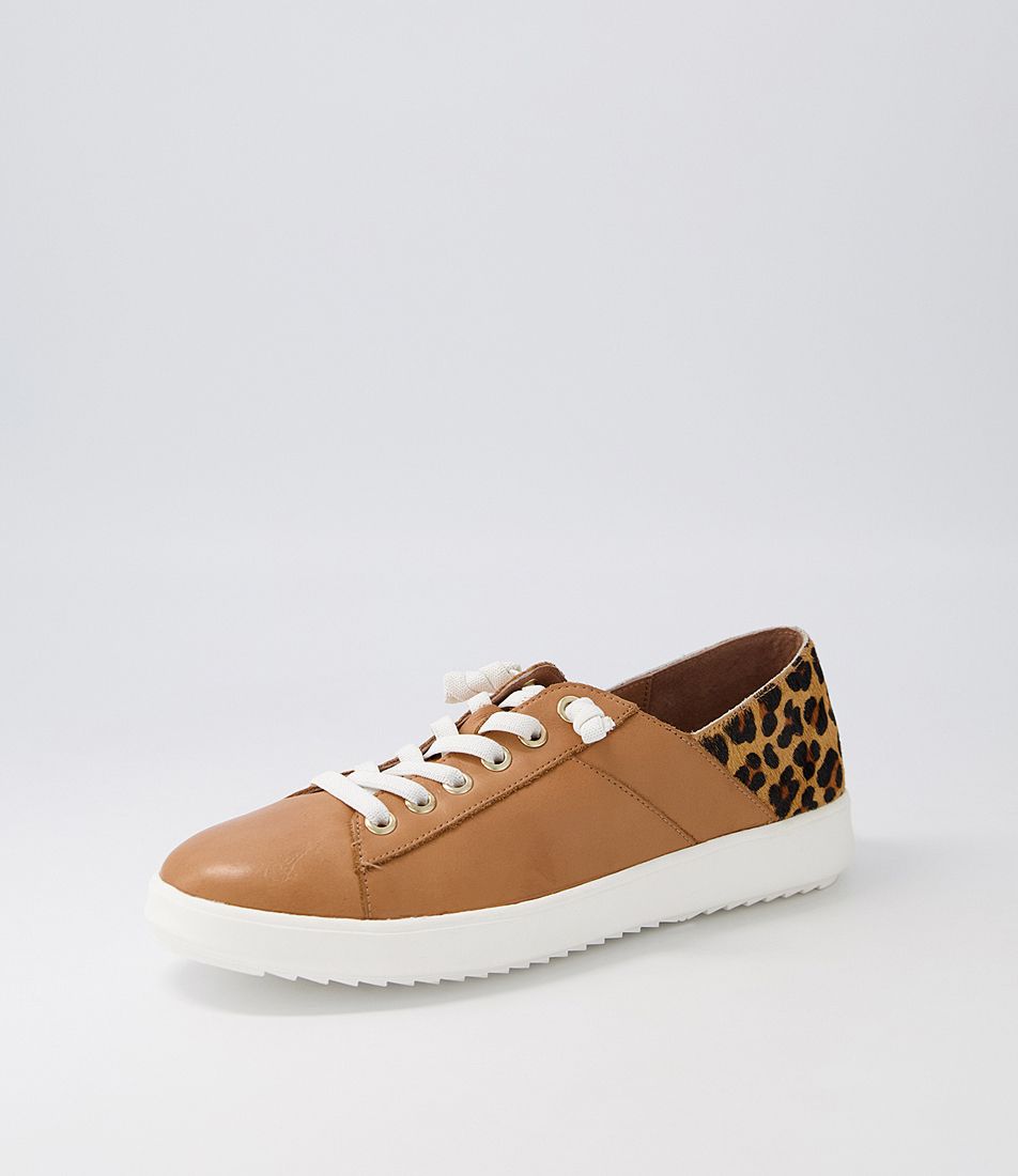 Zaylah Dark Tan Leopard Leather Pony Sneakers