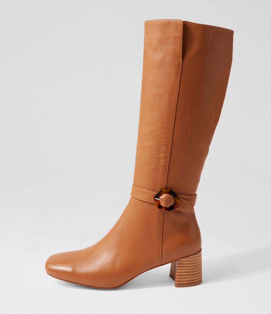 Cabera Dark Tan Natural Heel Leather Knee High Boots