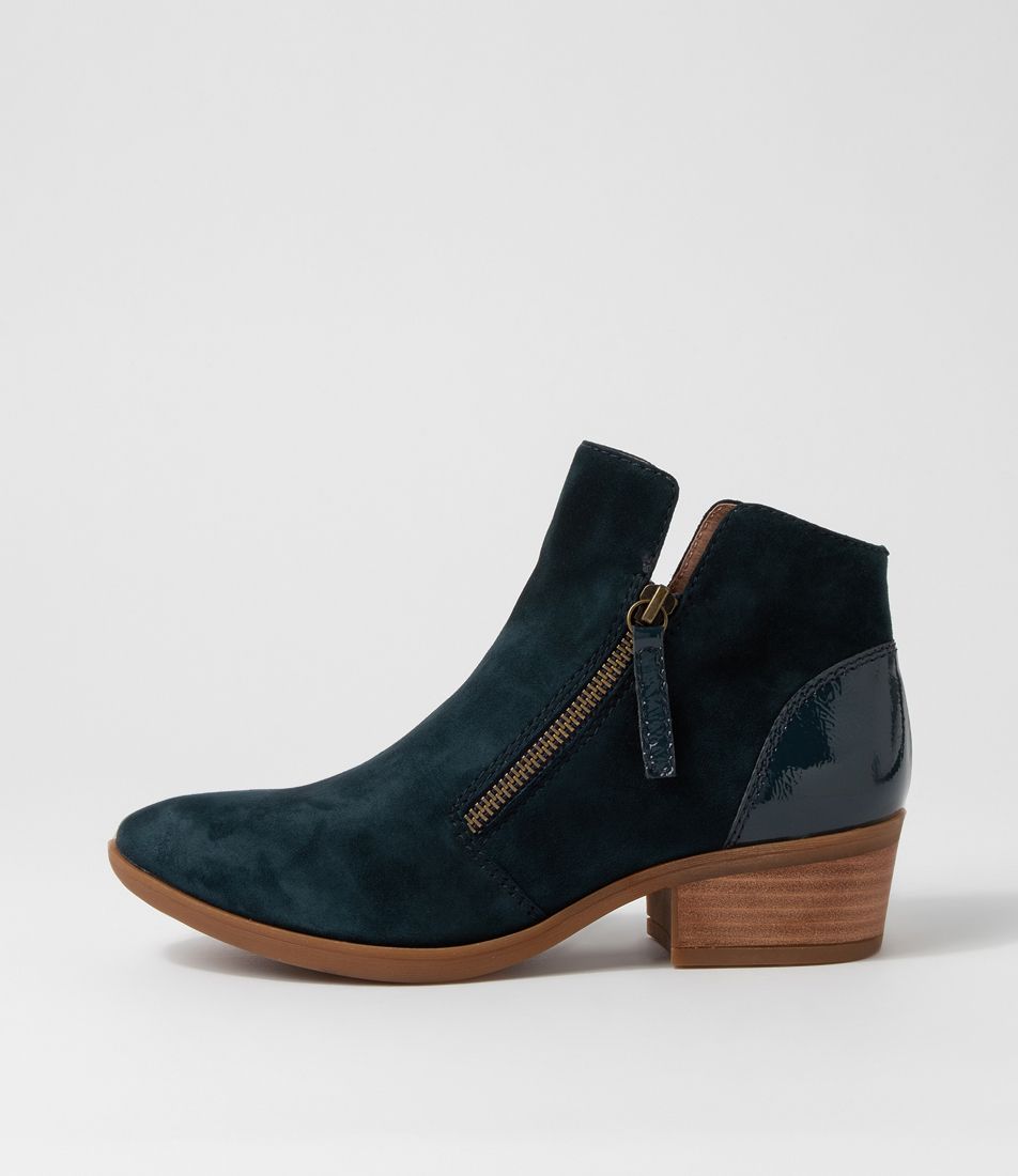 Zalen Teal Suede Patent Ankle Boots