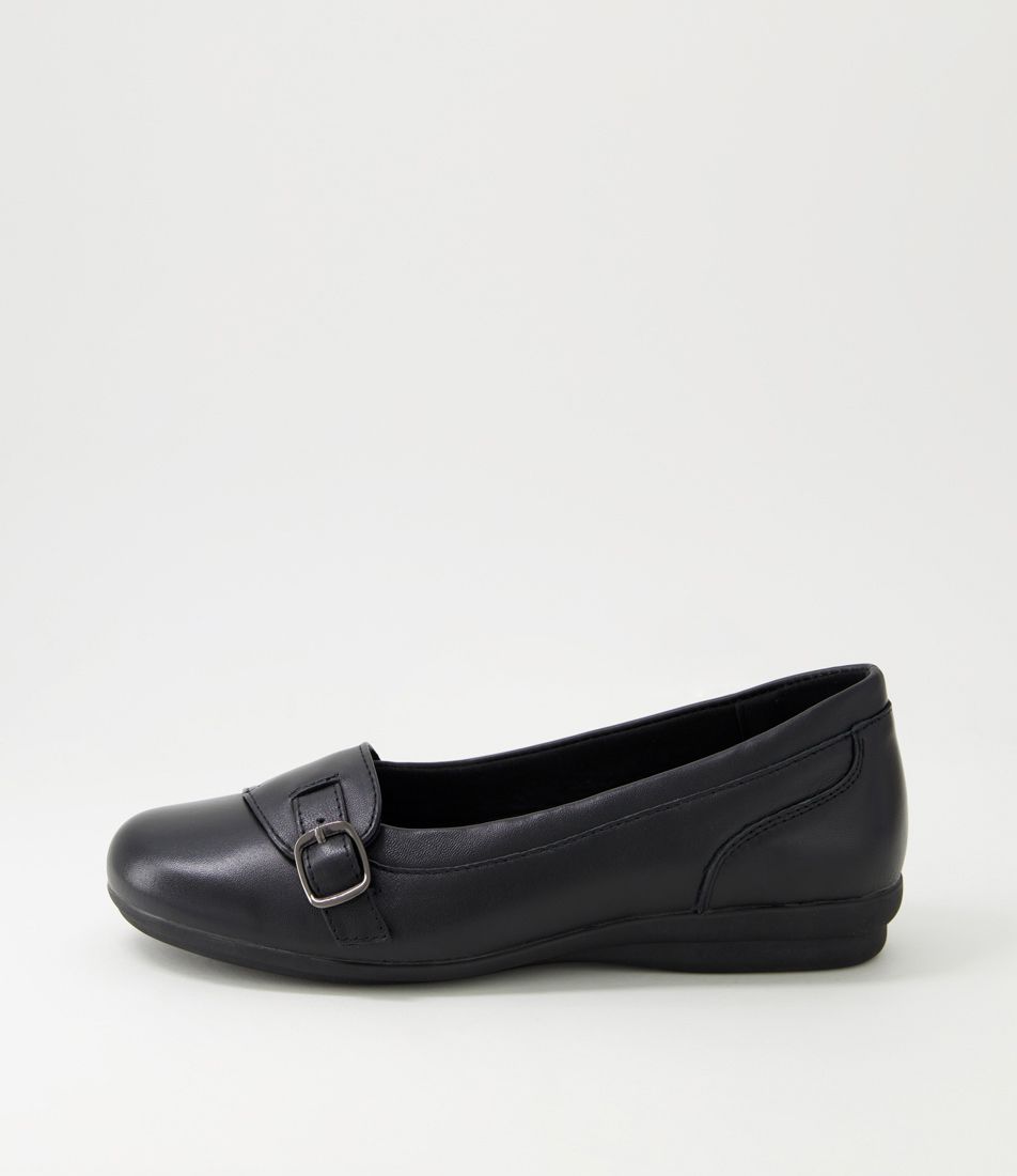 Jessis Black Leather Flat Shoes