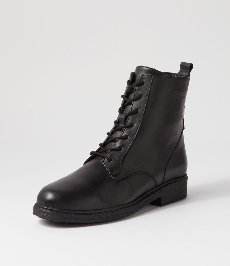 Trayna Black Leather Lace Up Boots