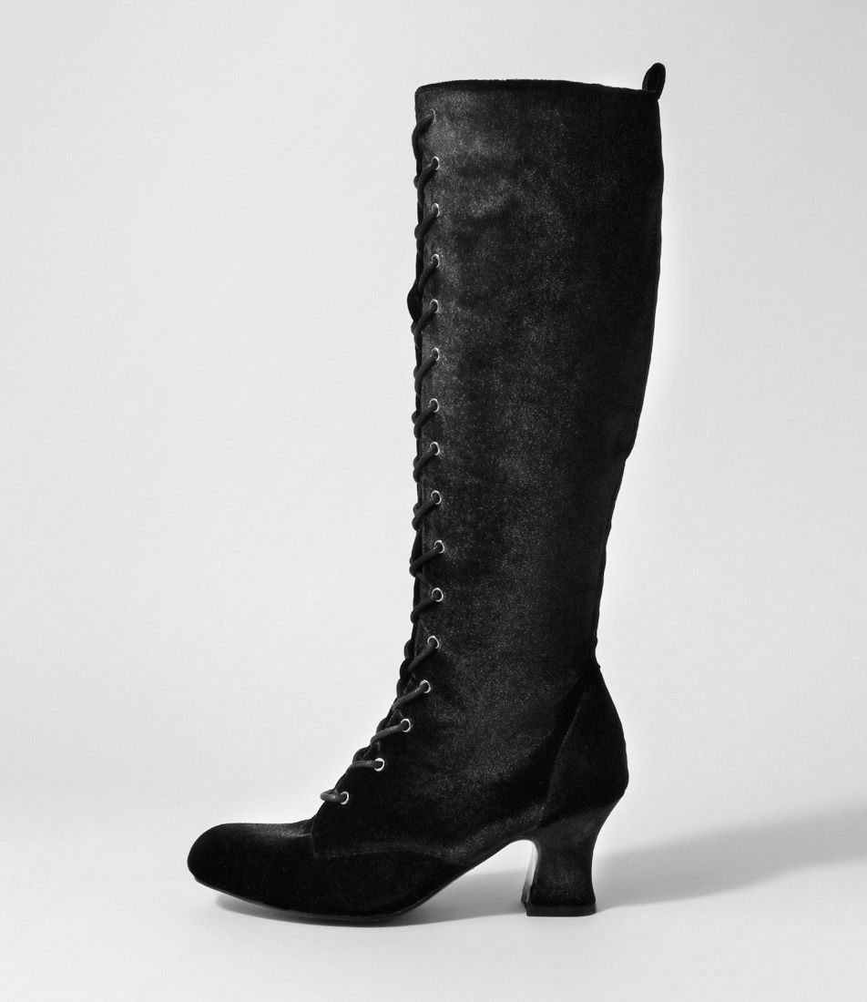 Yarnel Black Velvet Knee High Boots