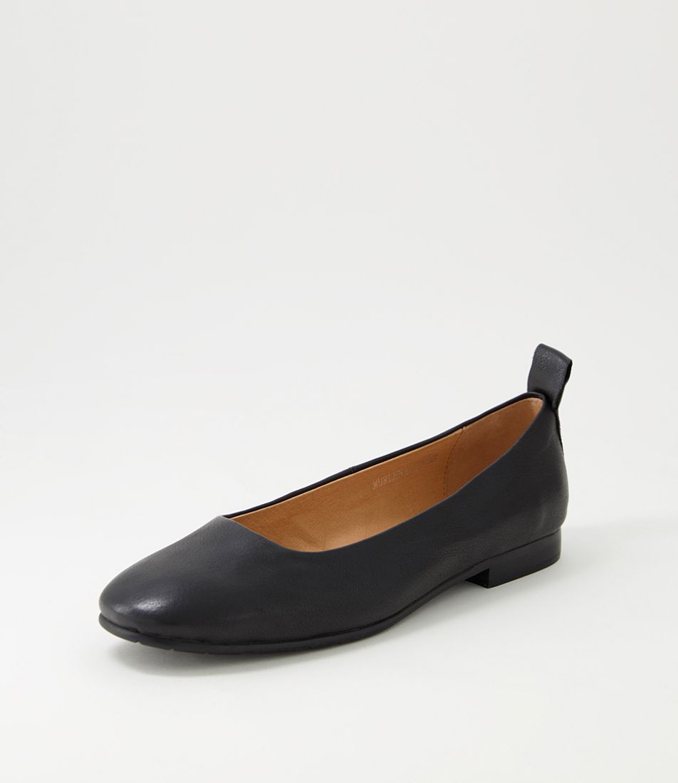 Murlena Black Leather Ballet Flats