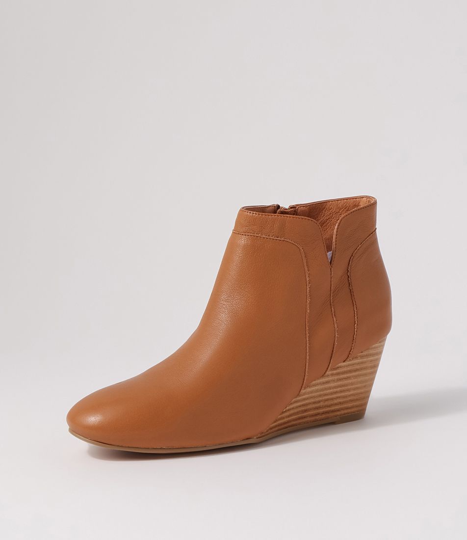 Livia Tan Natural Heel Leather Ankle Boots