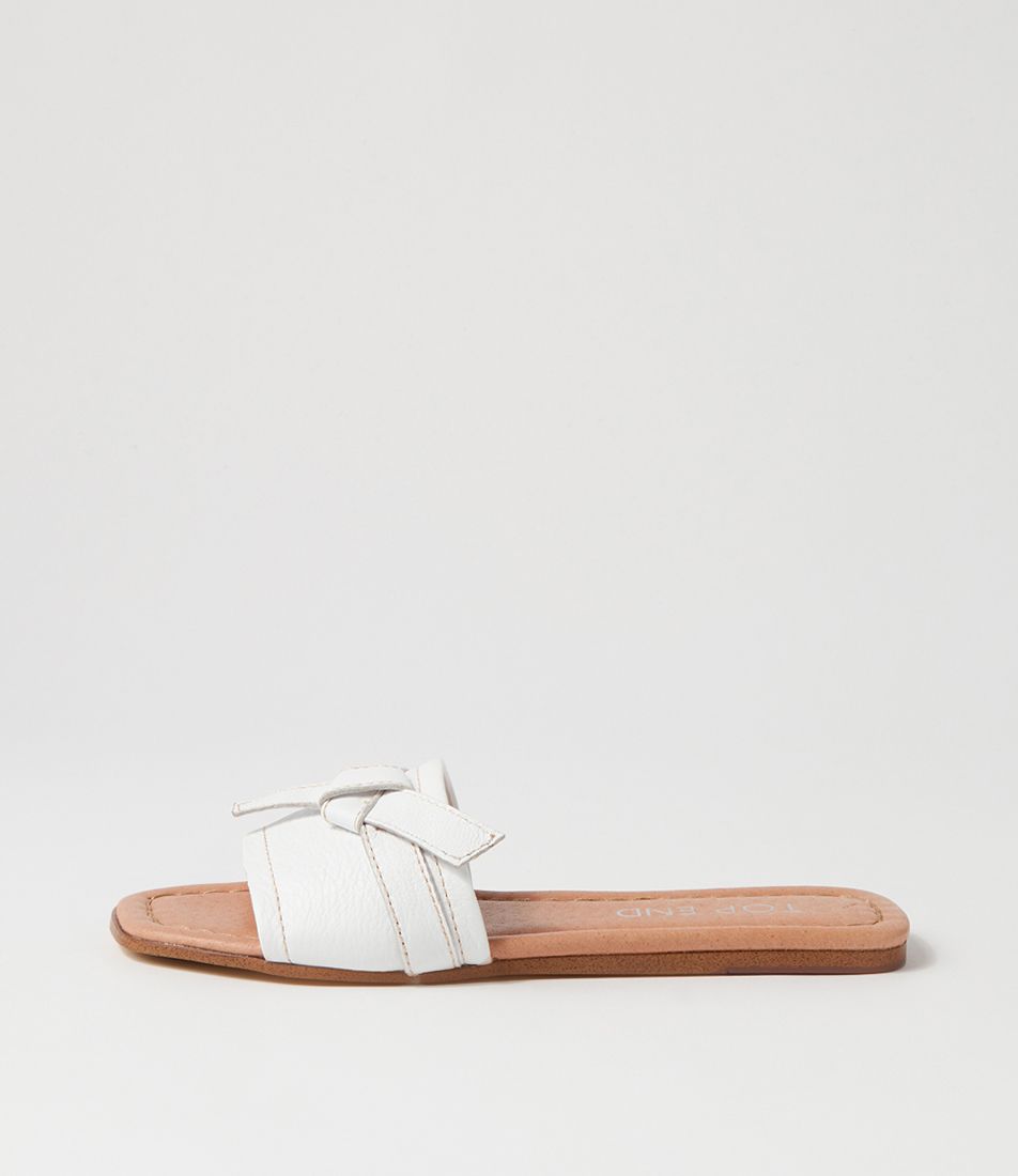 Langela White Leather Slides