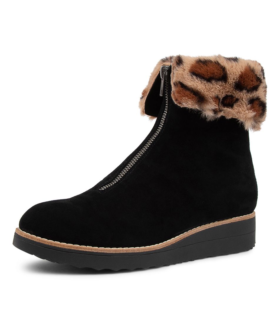 Ohana Black Leopard Suede Ankle Boots