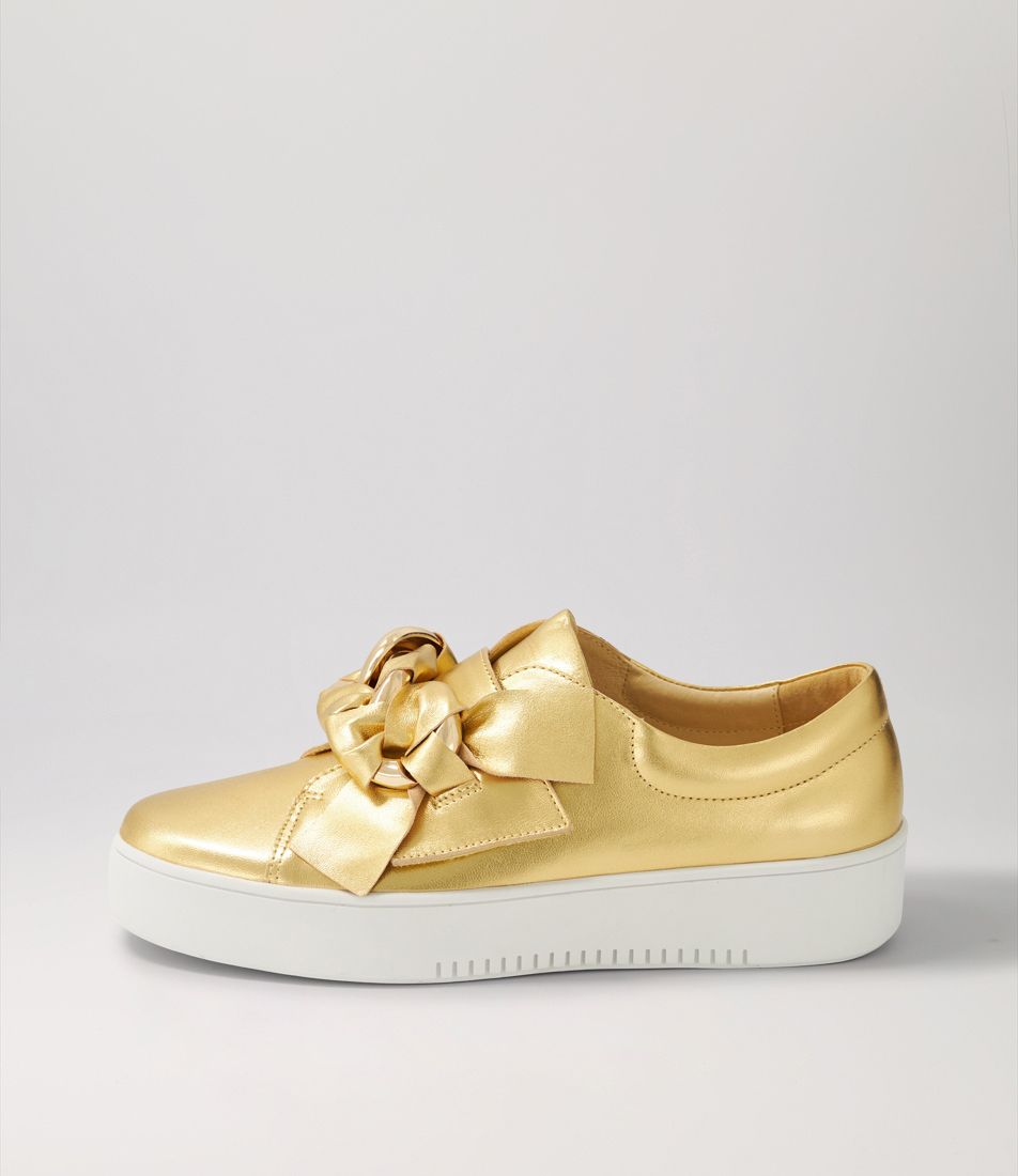 Layyah Gold White Sole Leather Sneakers