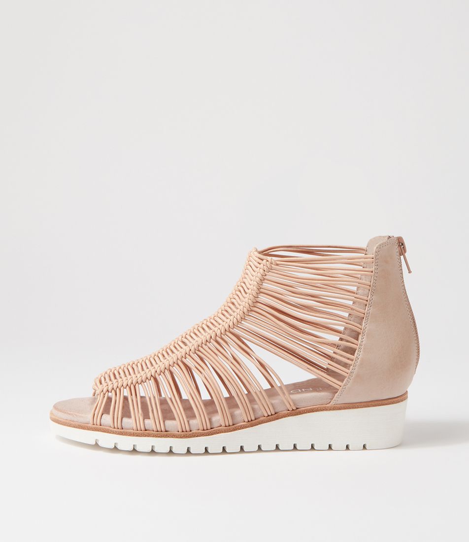 Goyla Caf茅 White Elastic Leather Sandals