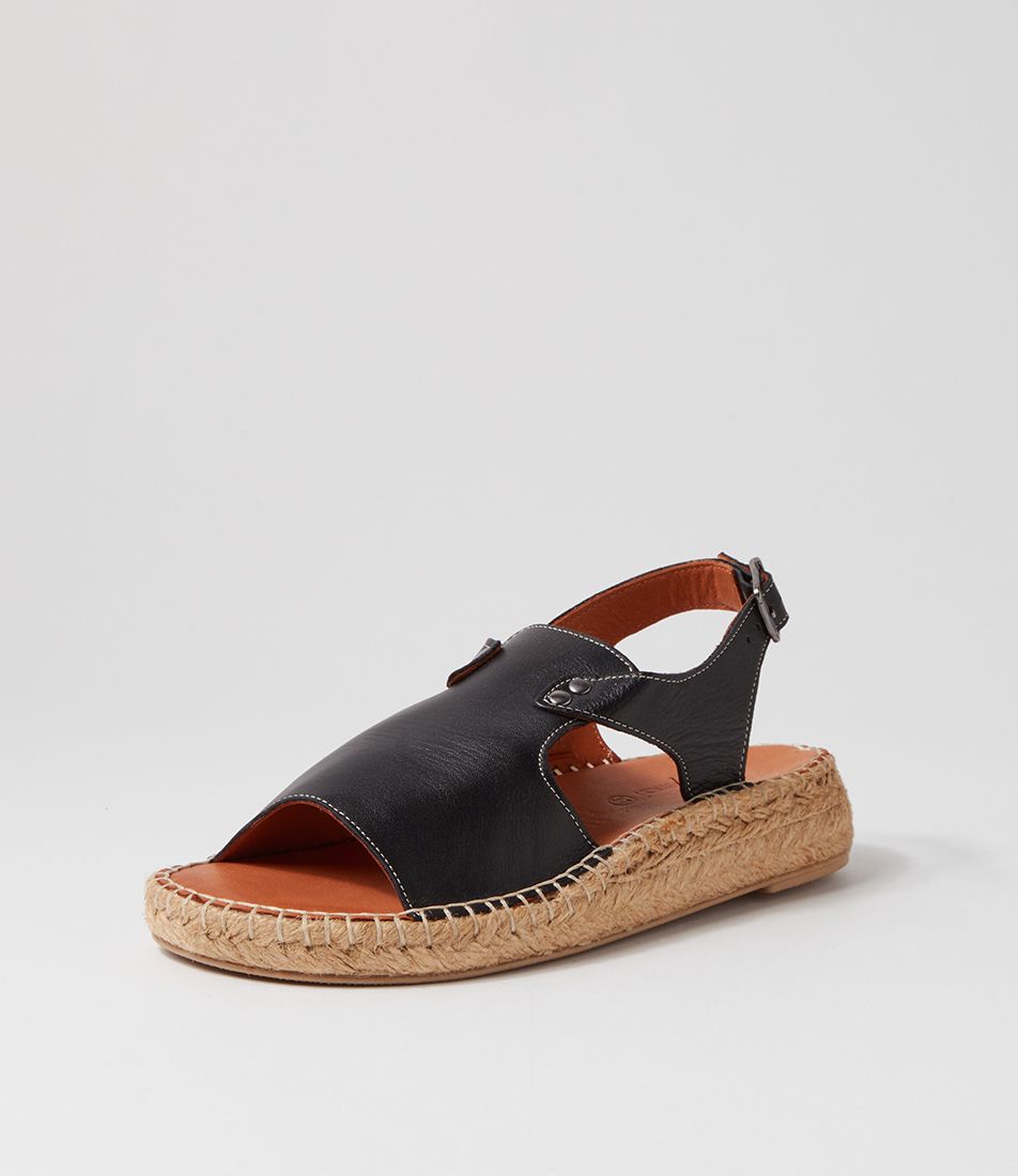 Jelong Black Leather Espadrilles