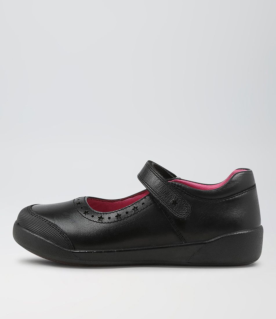 Kayley Jnr E Lol Black Leather Flat Shoes