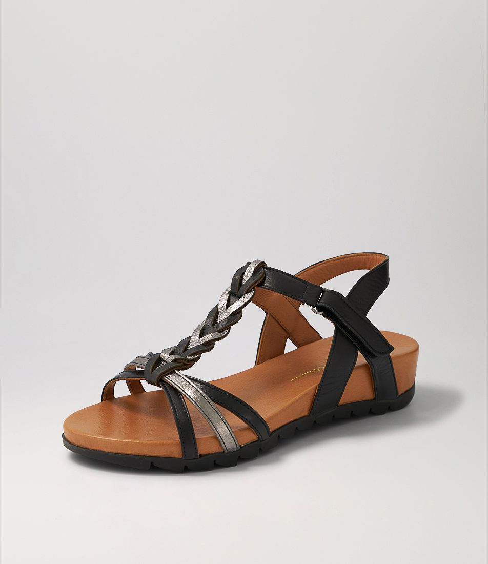 Sabin Black Gunmetal Leather Sandals