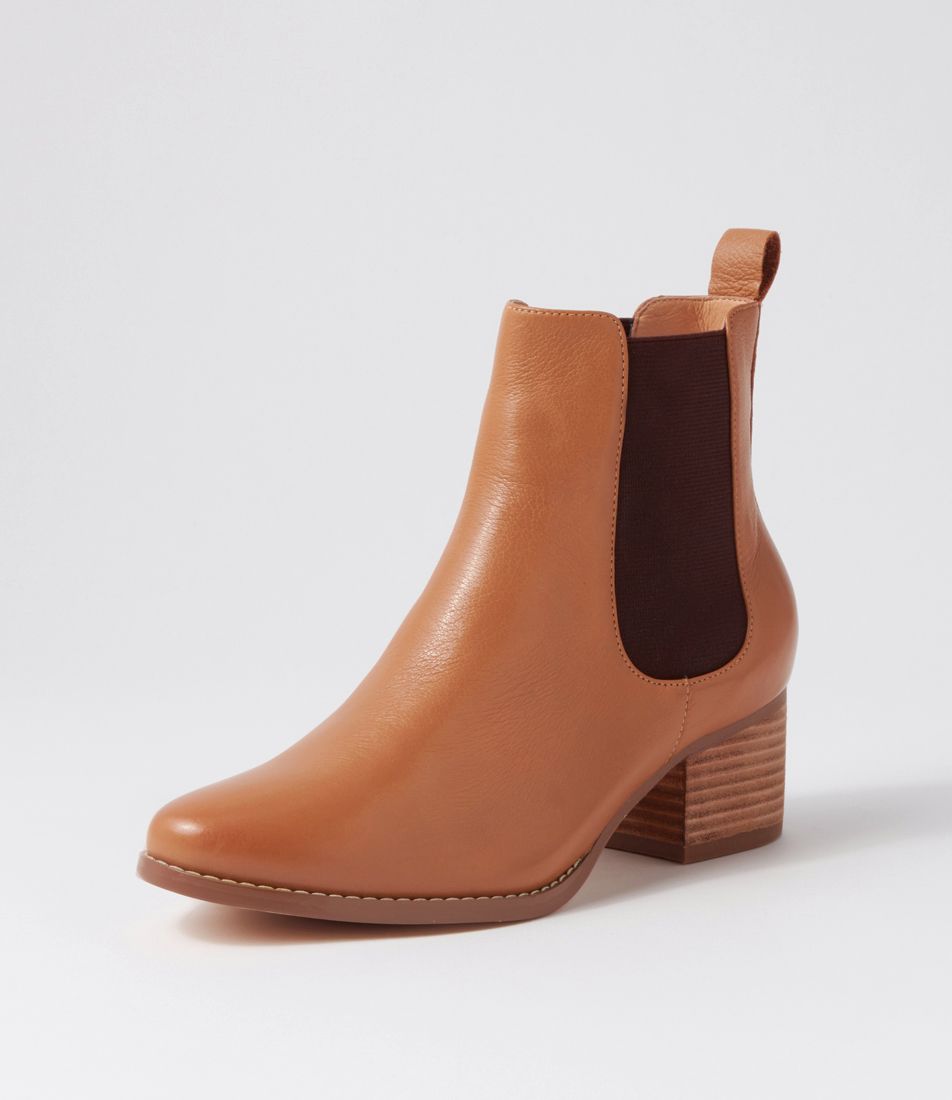 Jenika Dark Tan Choc Leather Elastic Ankle Boots