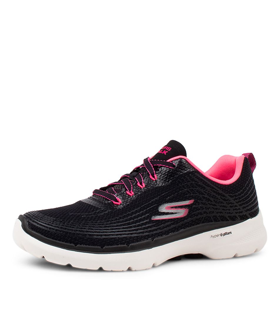 Go Walk 6 Black Hot Pink Mesh Sneakers