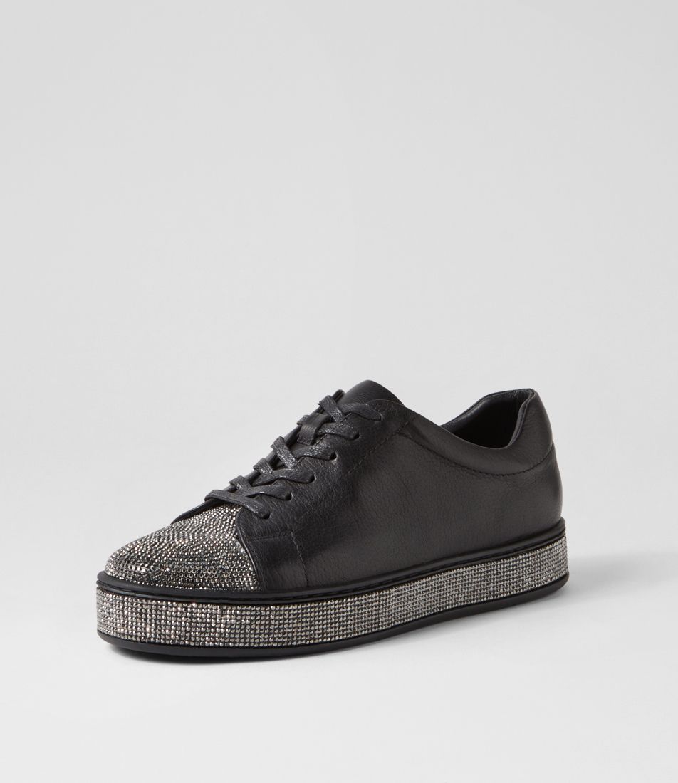 Purity Black Pewter Leather Jewels Sneakers