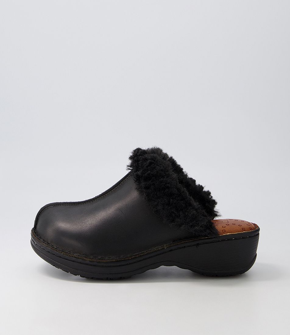 Nassie Black Leather Fur Heels