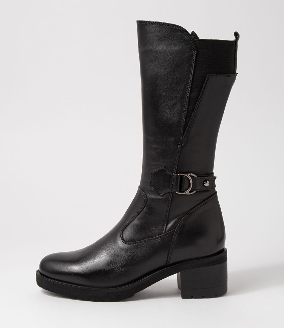 Haylee Black Leather Knee High Boots