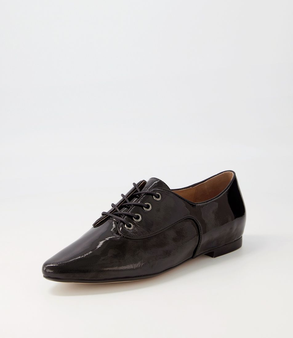 Surena Black Patent Leather Lace Up Flats