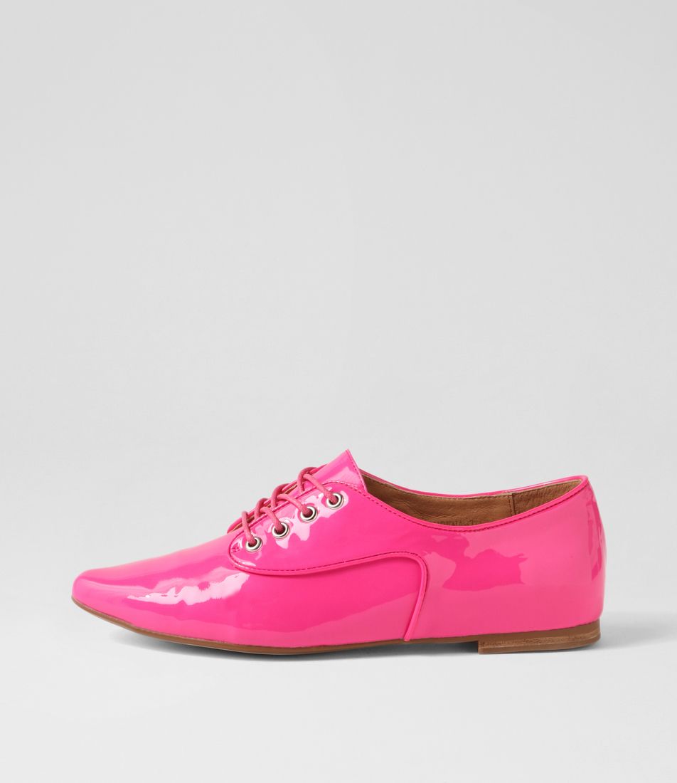 Surena Hot Pink Patent Leather Lace Up Flats