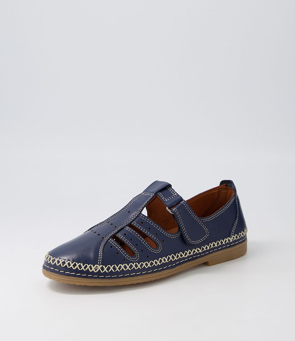Boya Navy Leather Flat Shoes