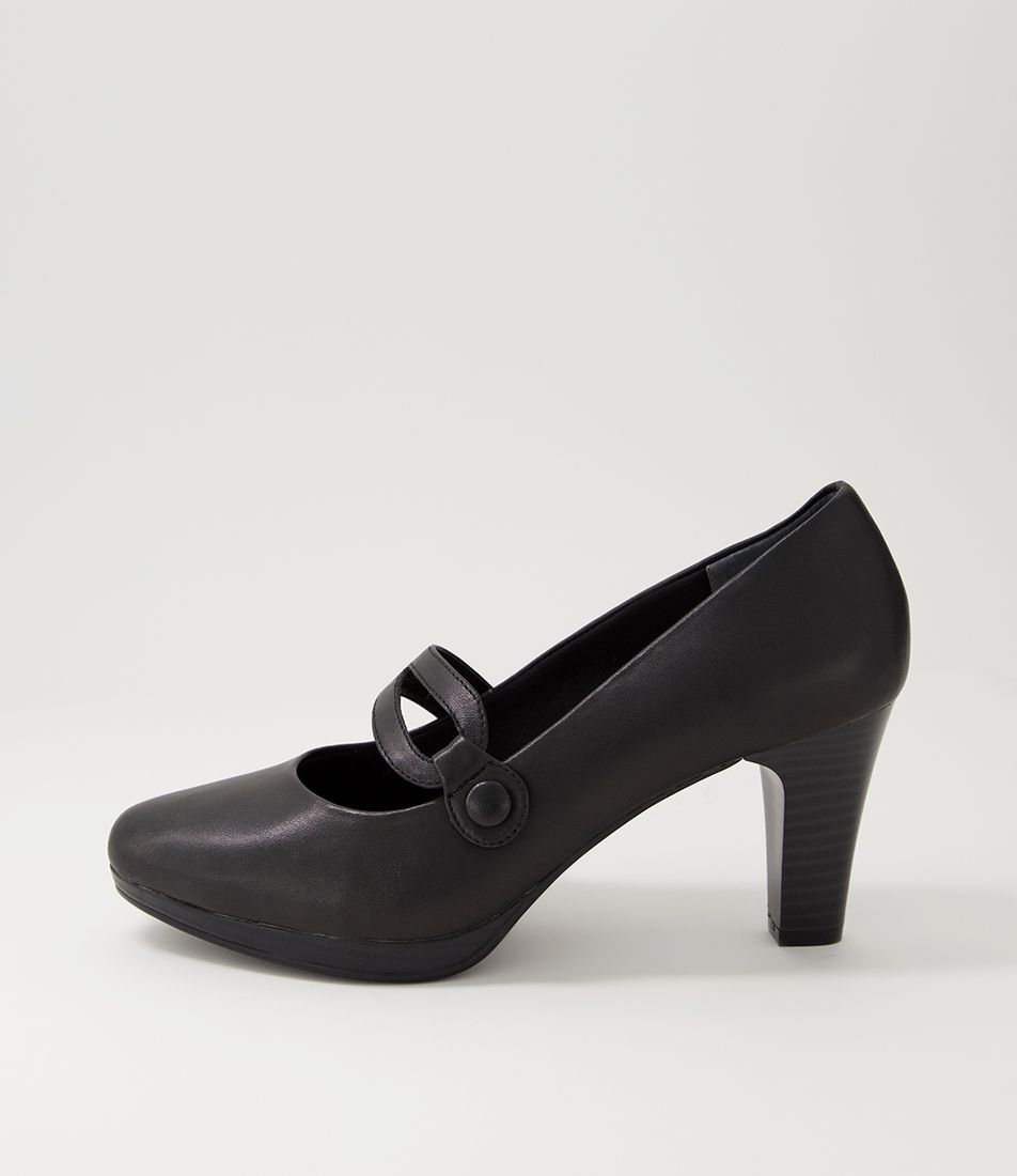 Sorina Black Leather Mary Jane Heels