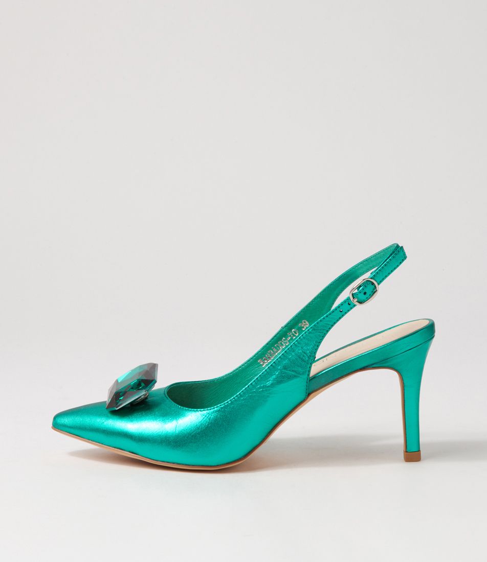 Barbados Emerald Metallic Leather Jewels Heels