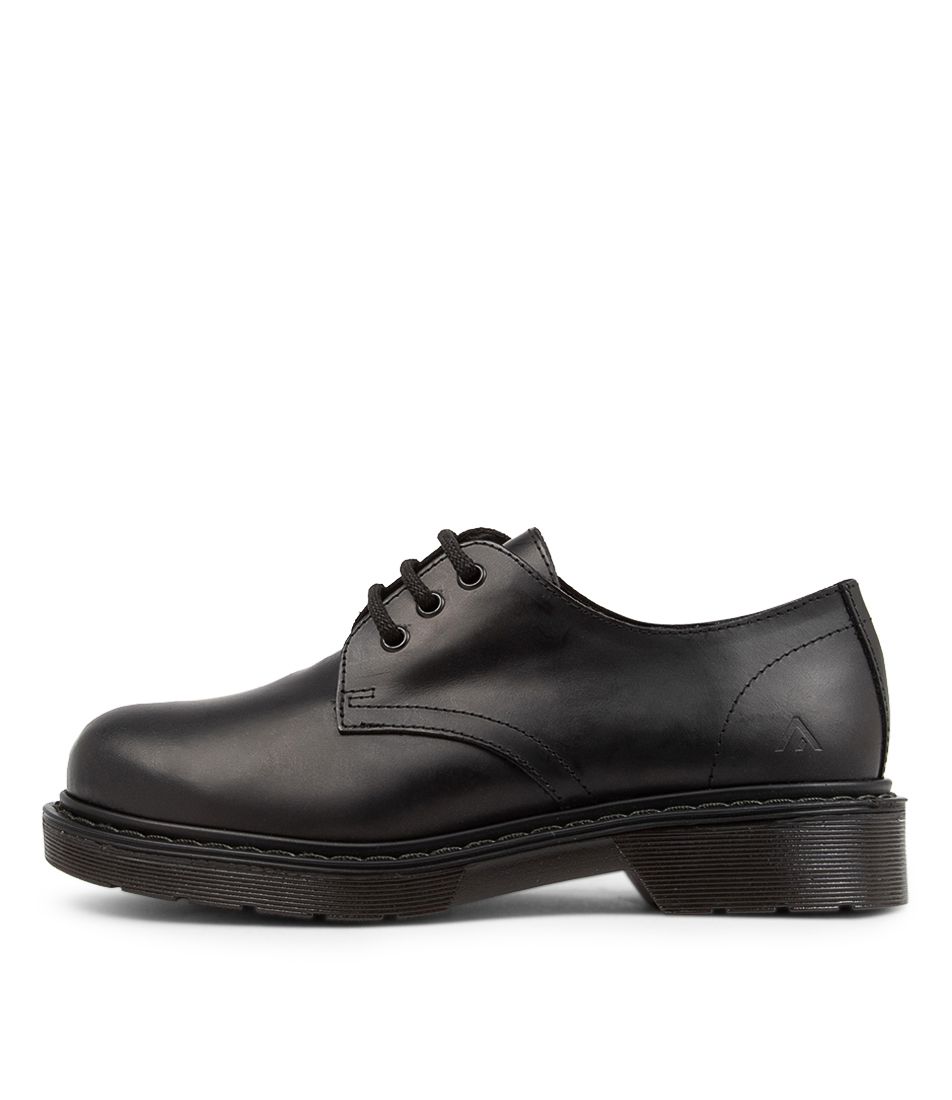 Dear Black Green Stitch Leather Lace Up Flats