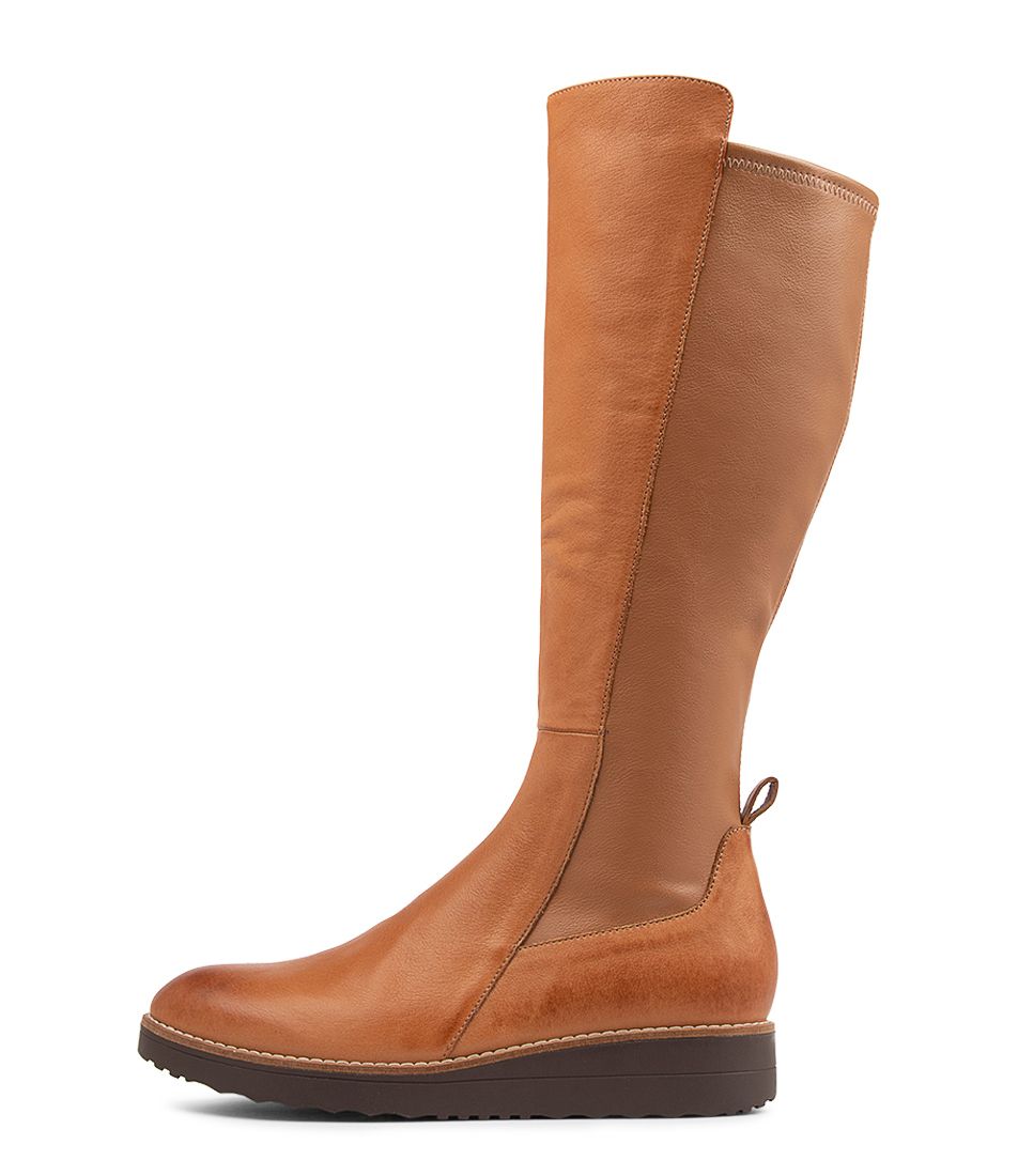Oletta Dark Tan Stretch Leather Knee High Boots