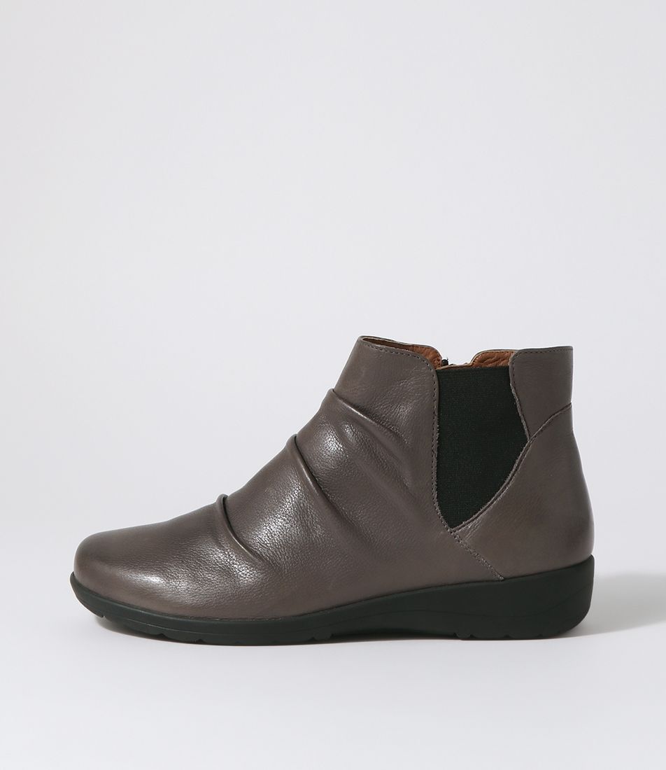 Panka Dark Grey Leather Elastic Chelsea Boots