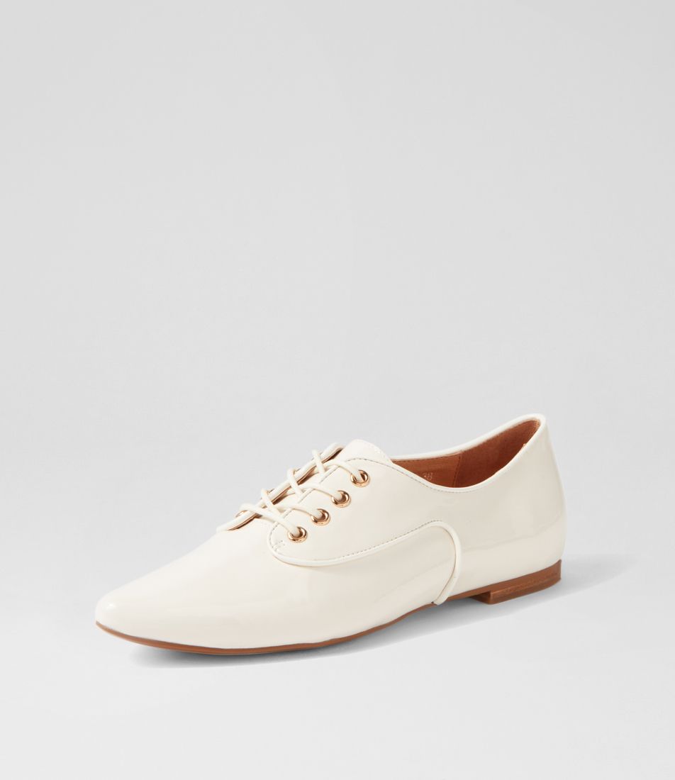 Surena Ivory Ivory Patent Leather Lace Up Flats