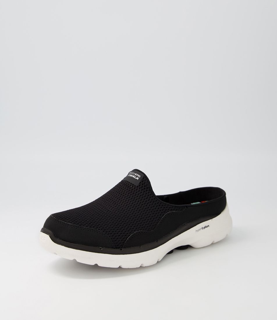 Go Walk 6 Black White Mesh Sneakers