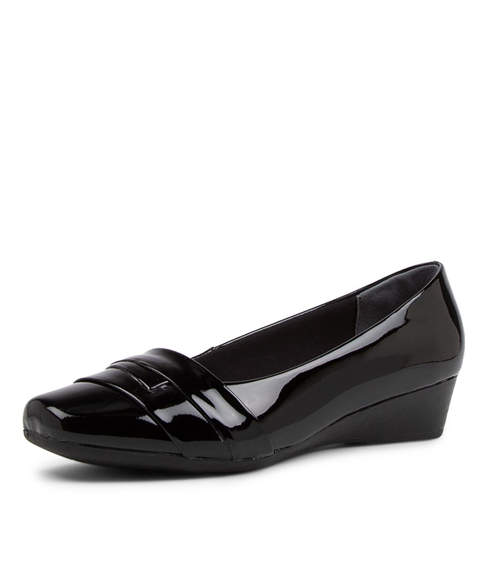 Renzo Black Patent Leather Wedges