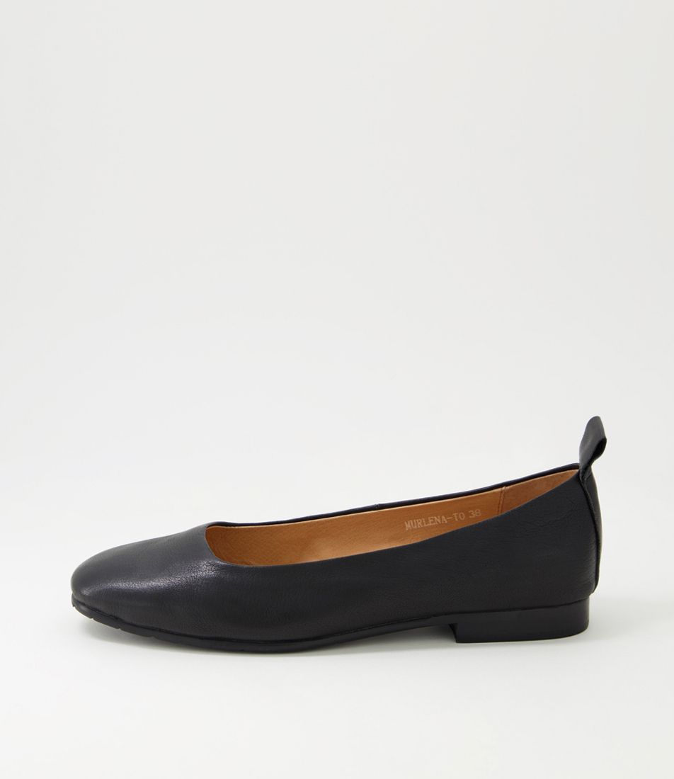 Murlena Black Leather Ballet Flats