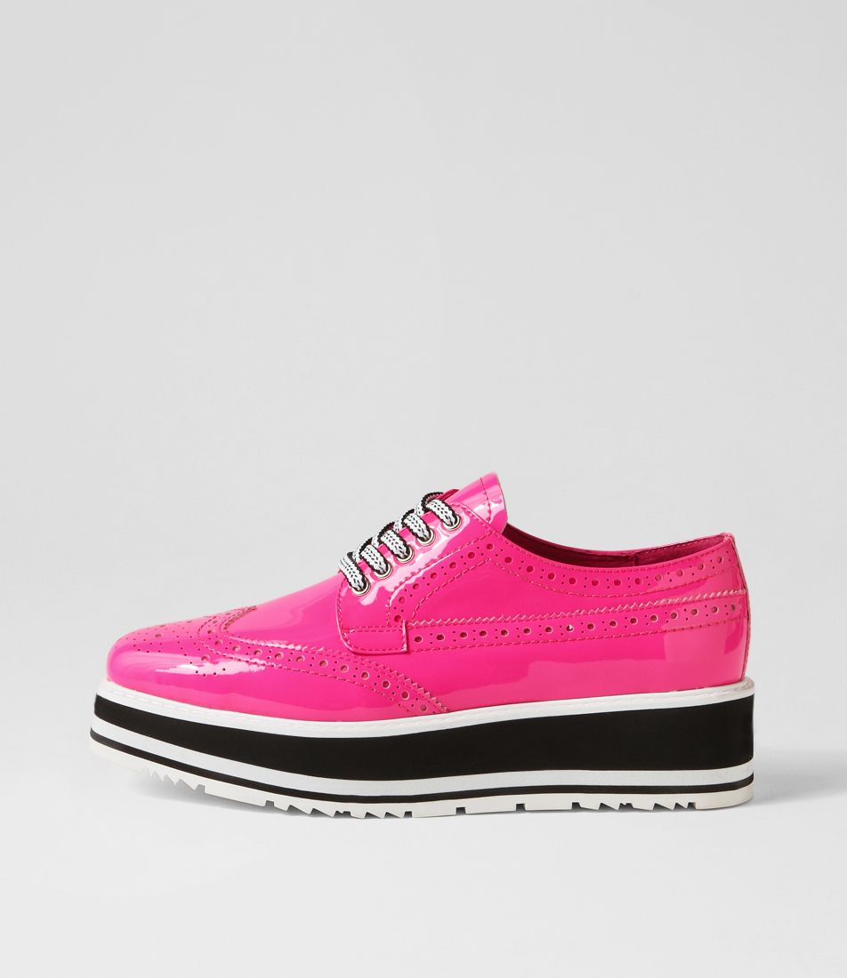 Sansi Hot Pink Patent Leather Lace Up Flats