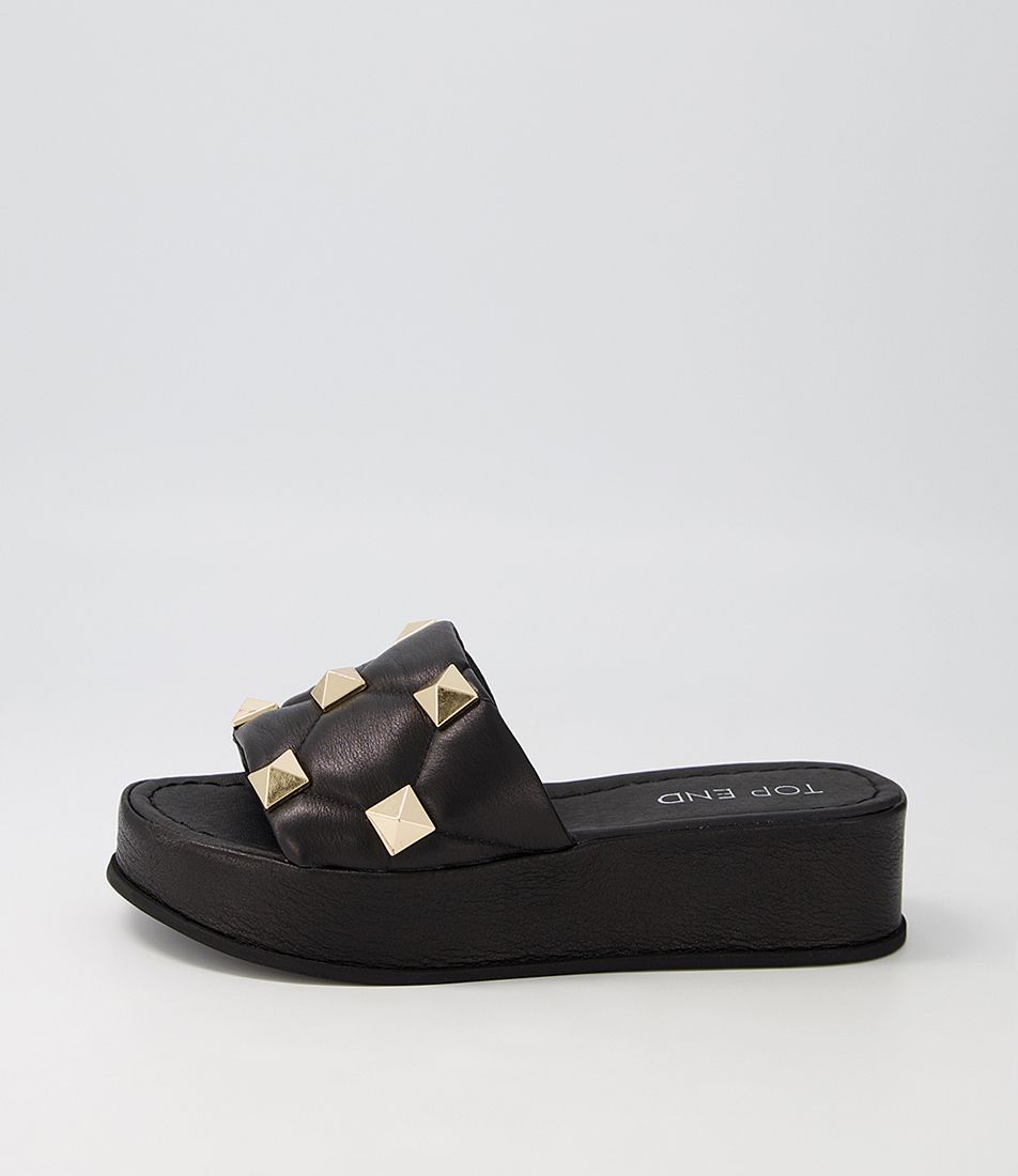 Zuma Black Leather Slides