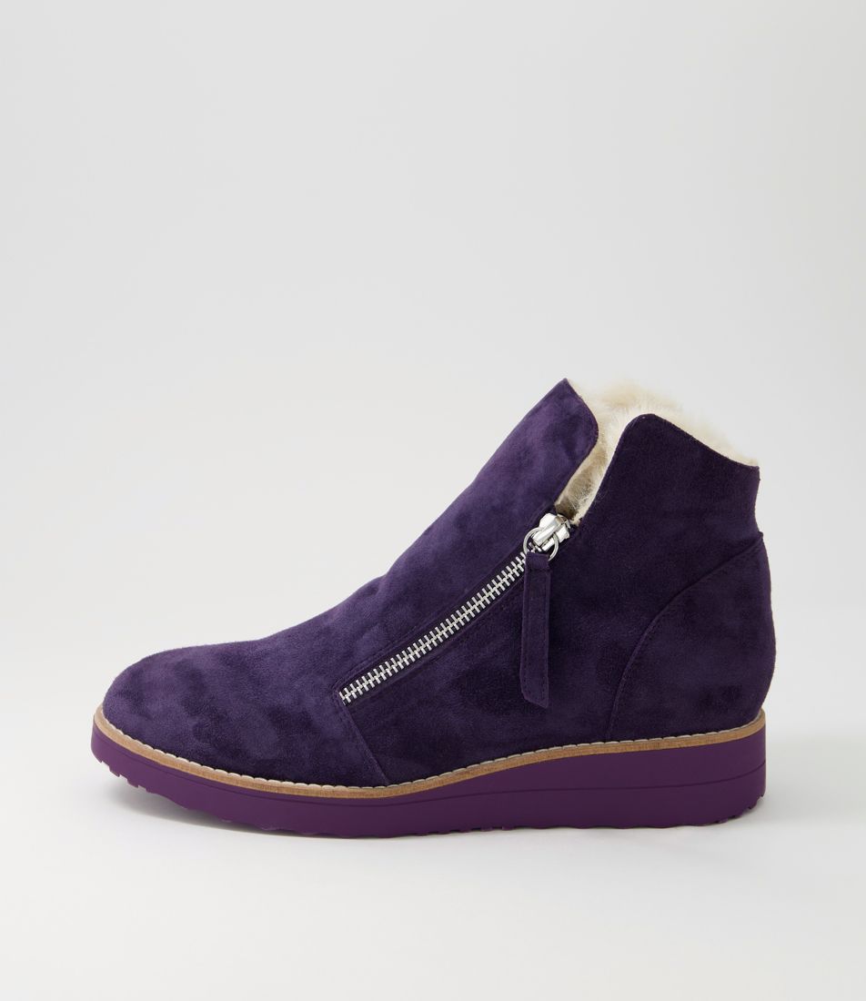 Opal Aubergine Beige Suede Fur Ankle Boots