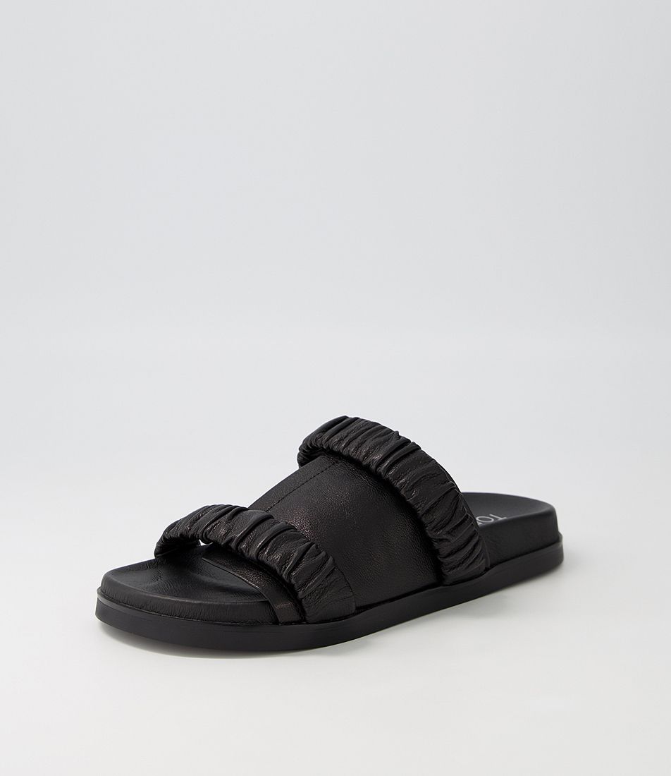 Resky Black Leather Slides