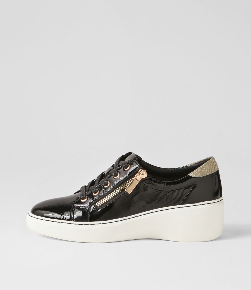 Storms Black Gold Patent Suede Flat Shoes