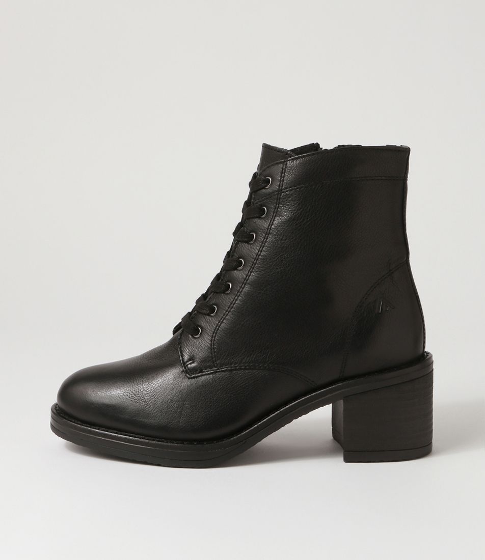 Awax Black Leather Lace Up Boots